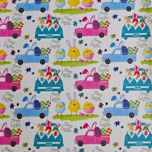 Easter Themed Faux Leather with Colorful Cars and Chicks